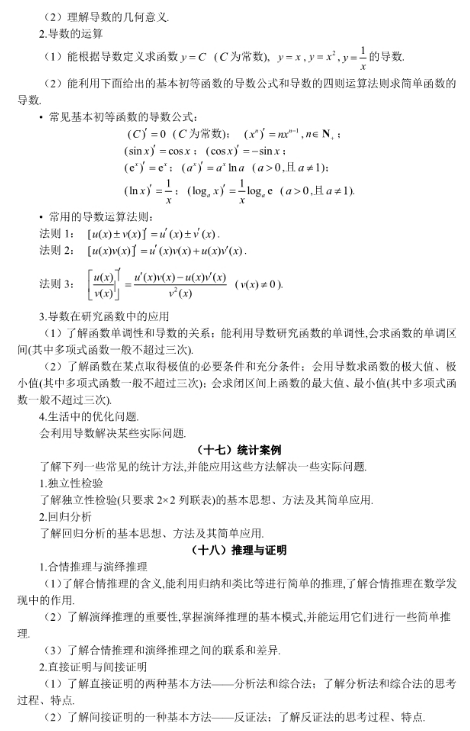 2019上海高考文科数学考试大纲（完整）