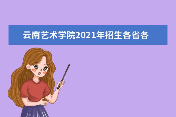 云南艺术学院2021年招生各省各专业最低录取分数线统计表