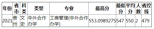 成都理工大学2021年贵州（文史）中外合作办学录取分数线